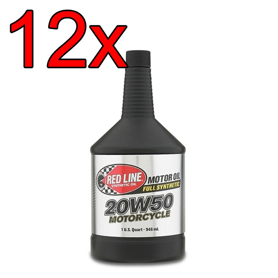 [Case of 12] Red Line Synthetic 20W50 Motorcycle Engine Motor Oil 1 Quart