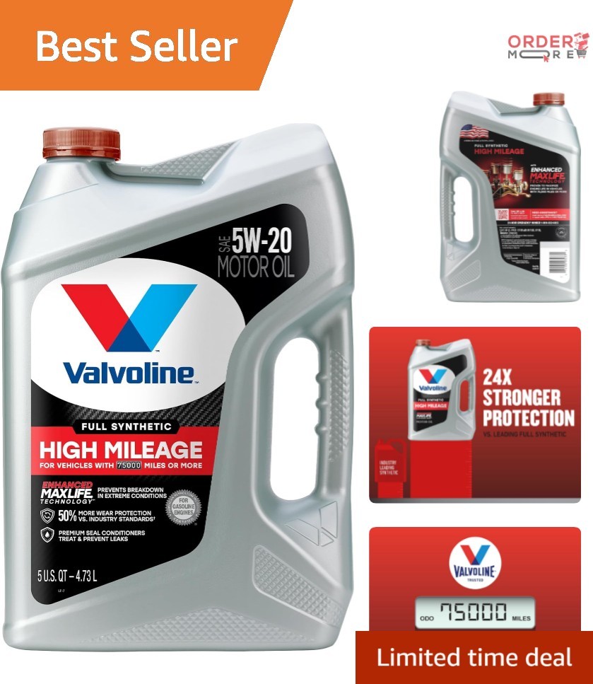 Full Synthetic High Mileage Motor Oil 5W-20 5 Quart MaxLife Technology