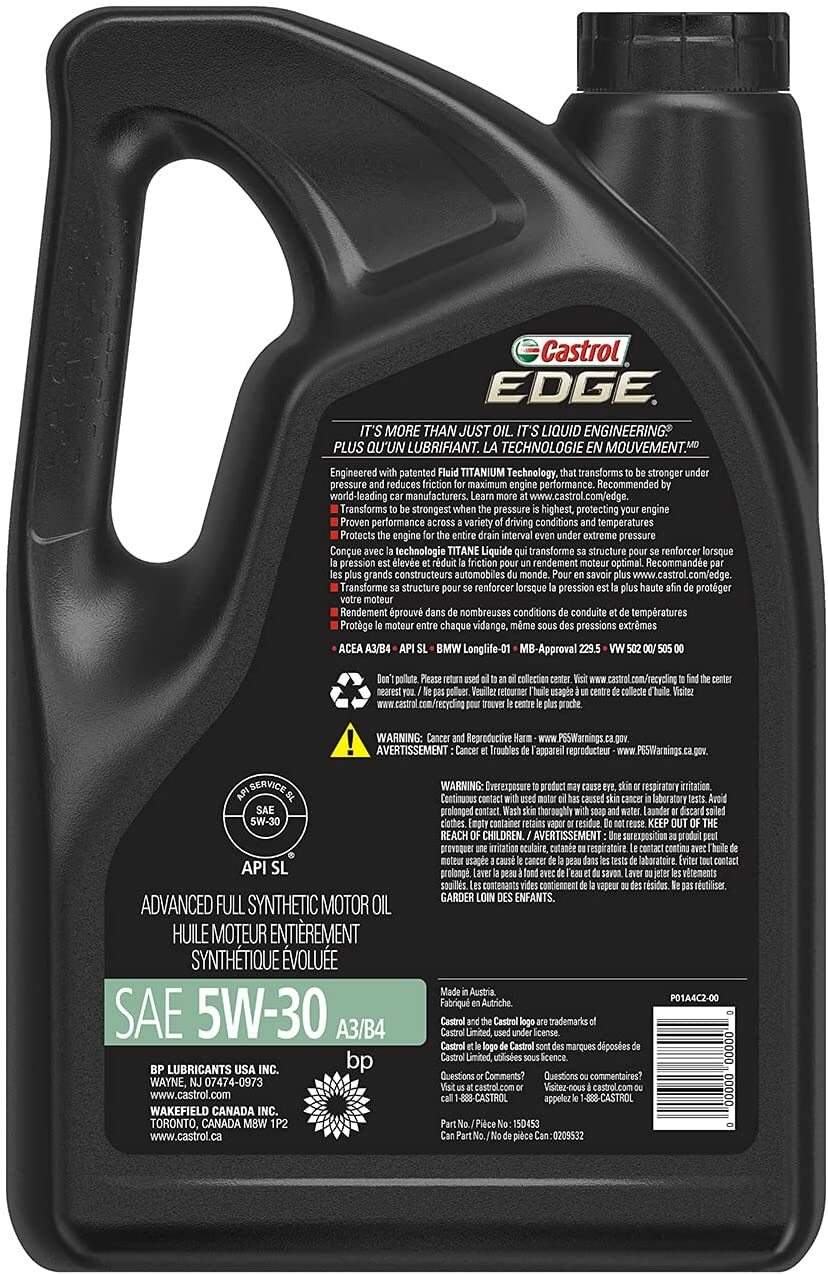 x5 QUART 5W-30 CASTROL EDGE EURO FORMULA Engine Motor Oil For AUDI SPRINTER & VW
