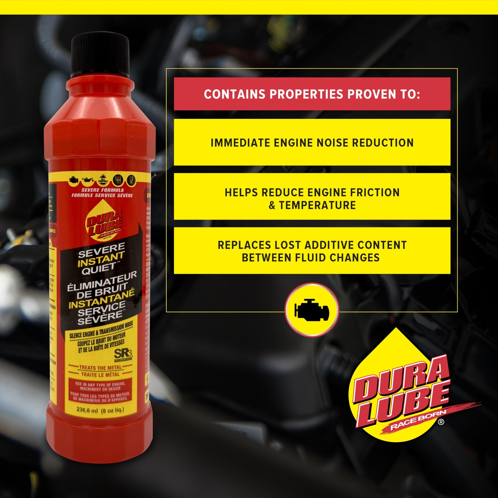 Dura Lube Severe Instant Quiet Helps Silence Engine and 8 FL. oz., Amber
