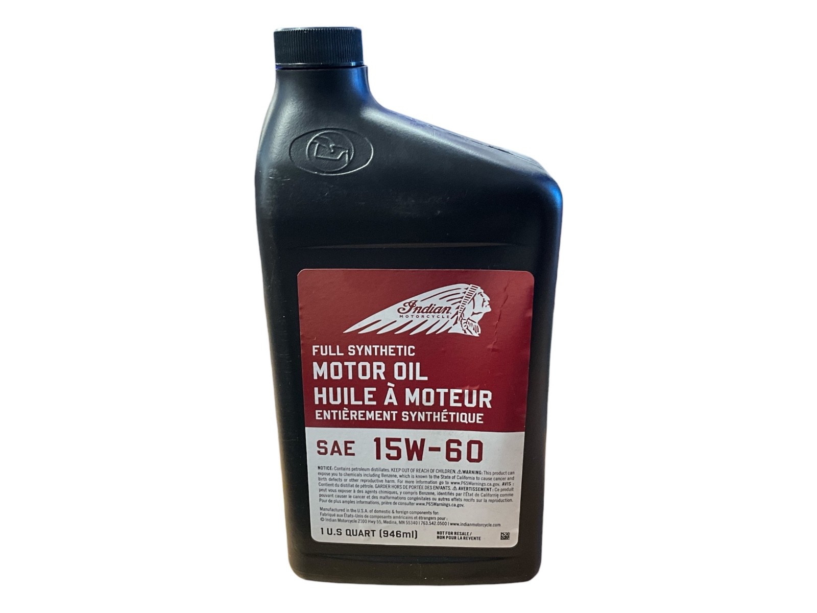 Genuine Indian Motorcycle 15W-60 Full Synthetic Motor Oil 1 Quart 2880187
