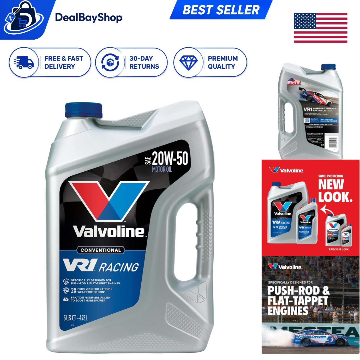 5 QT VR1 Racing Motor Oil SAE 20W-50: High ZDDP Formula for Extreme Performance