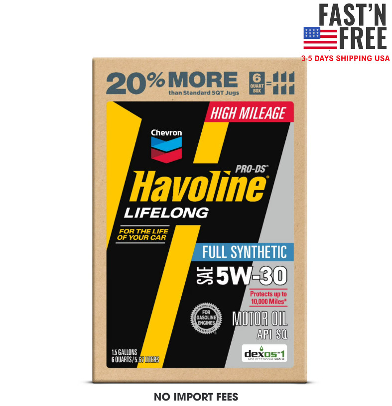 Chevron Havoline Lifelong 5W-30 Full Synthetic Motor Oil, 6 Quarts
