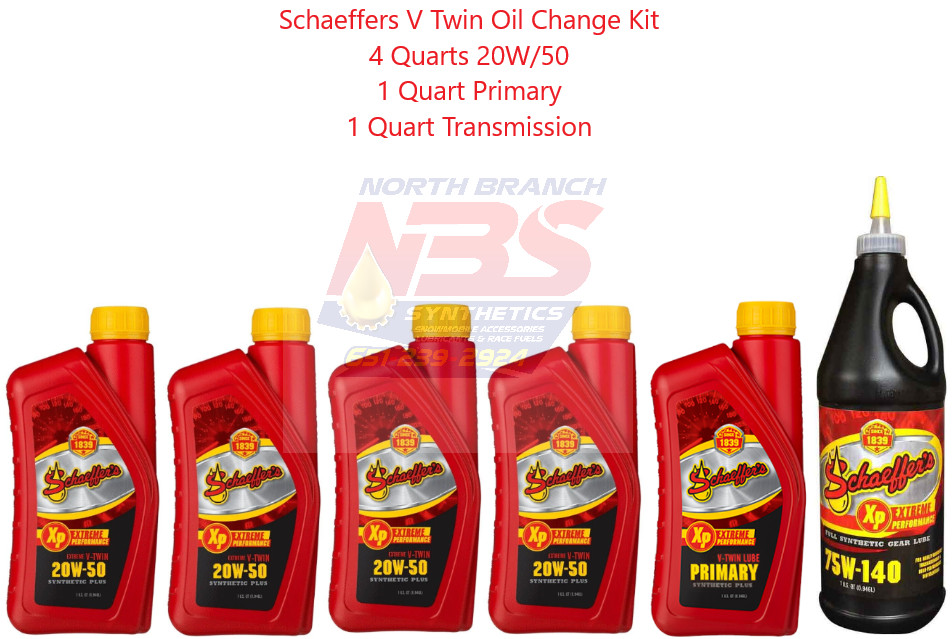 Schaeffers 20w50 V-Twin Oil Change KIT 4 Engine Oil/ 1 Primary/ 1 Transmission