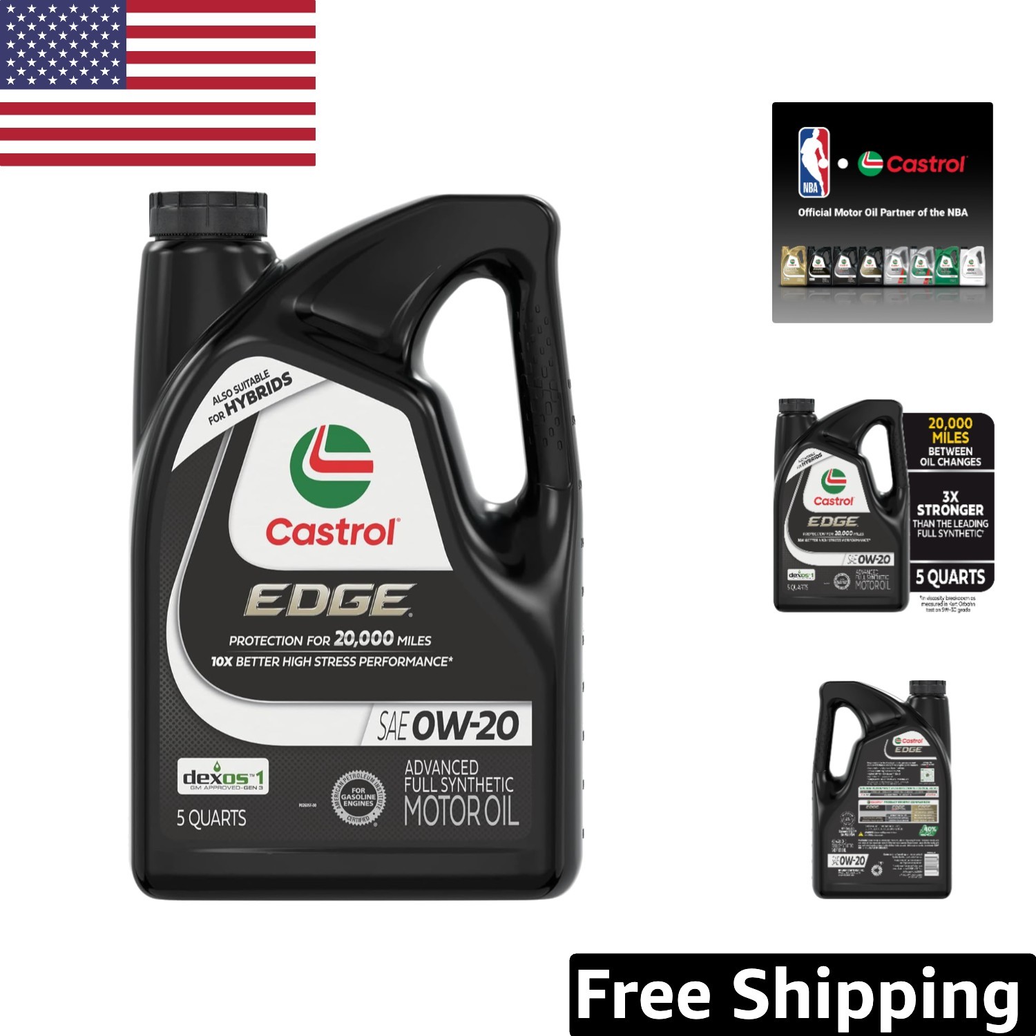 EDGE 0W-20 Advanced Full Synthetic Motor Oil – 5 Quarts for Performance Vehicles