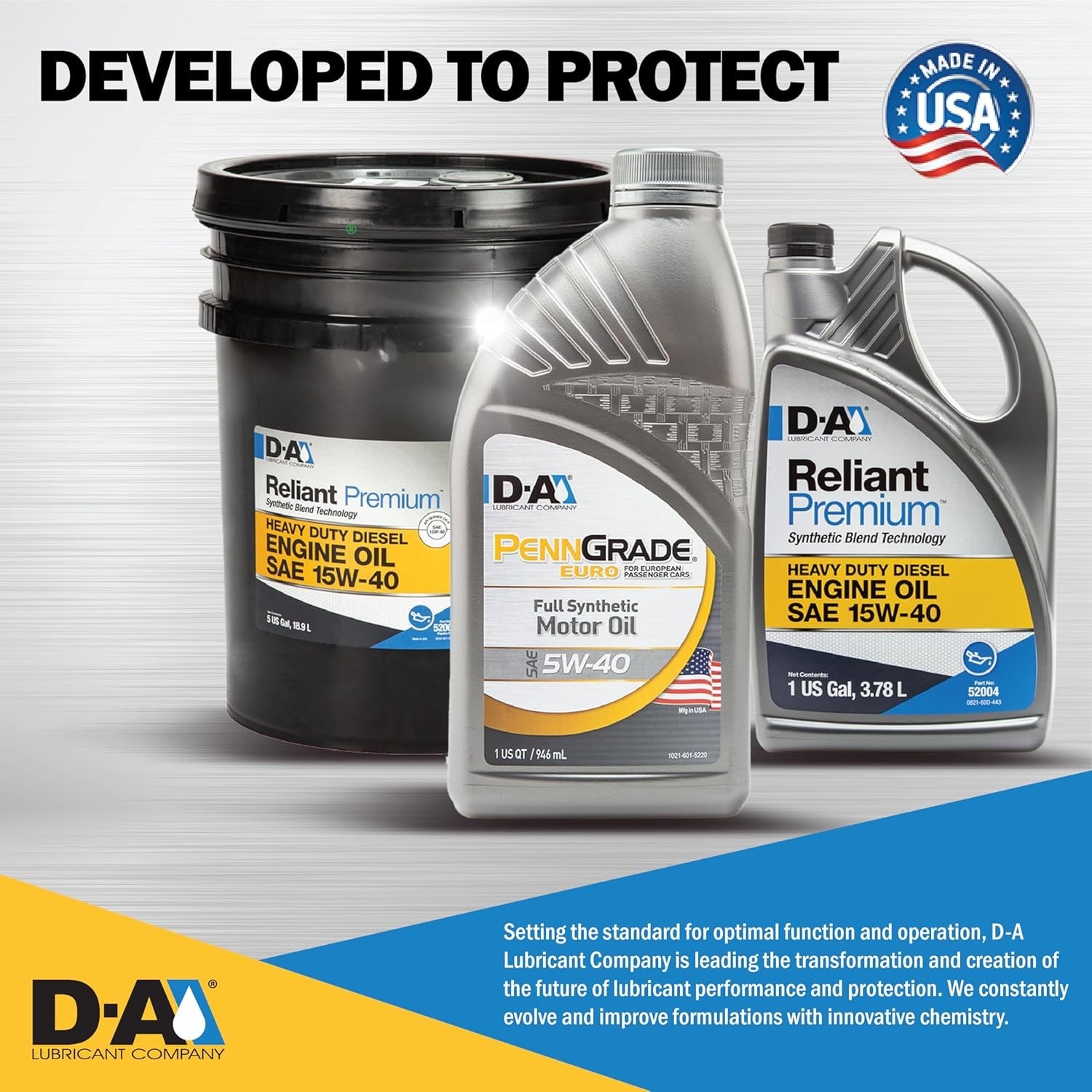 D-A Lubricant 52006, Reliant Premium Diesel Engine Oil SAE 15W-40, 1 Quart