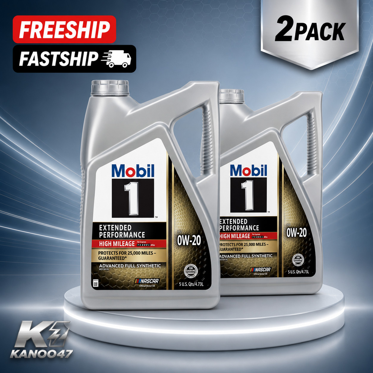 (2 Pack) Mobil 1 Extended Performance High Mileage Full Synthetic 0W-20, 5Quart