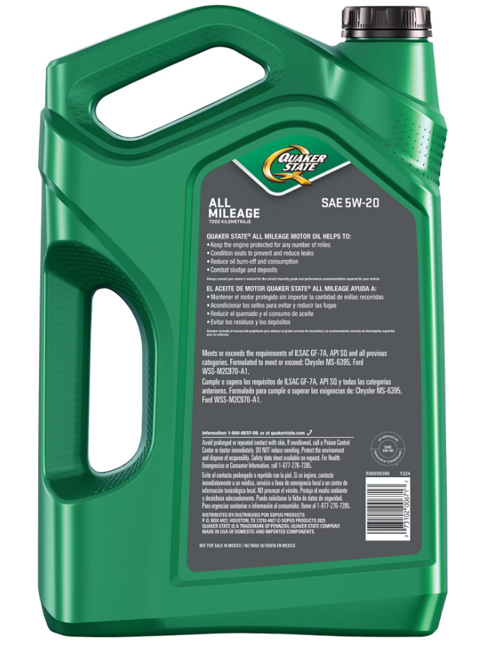 (2 pack) Quaker State All Mileage 5W-20 Motor Oil, 5 Quart