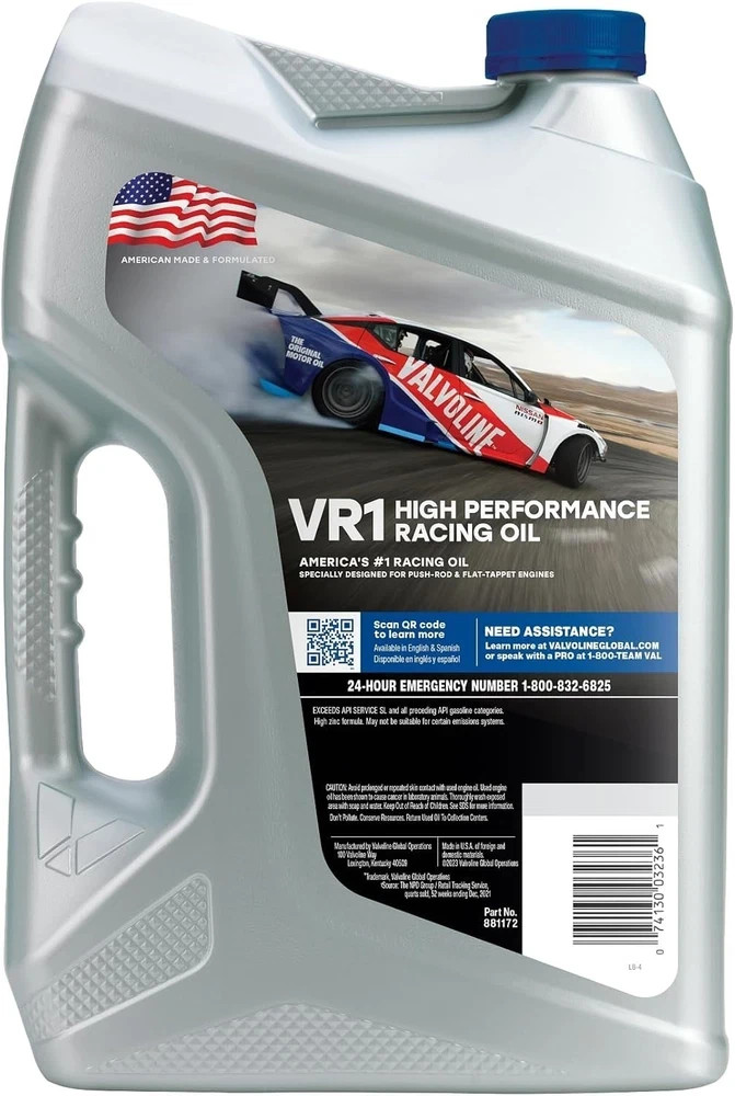 Valvoline VR1 Racing SAE 20W-50 High Performance High Zinc Motor Oil 5 QT