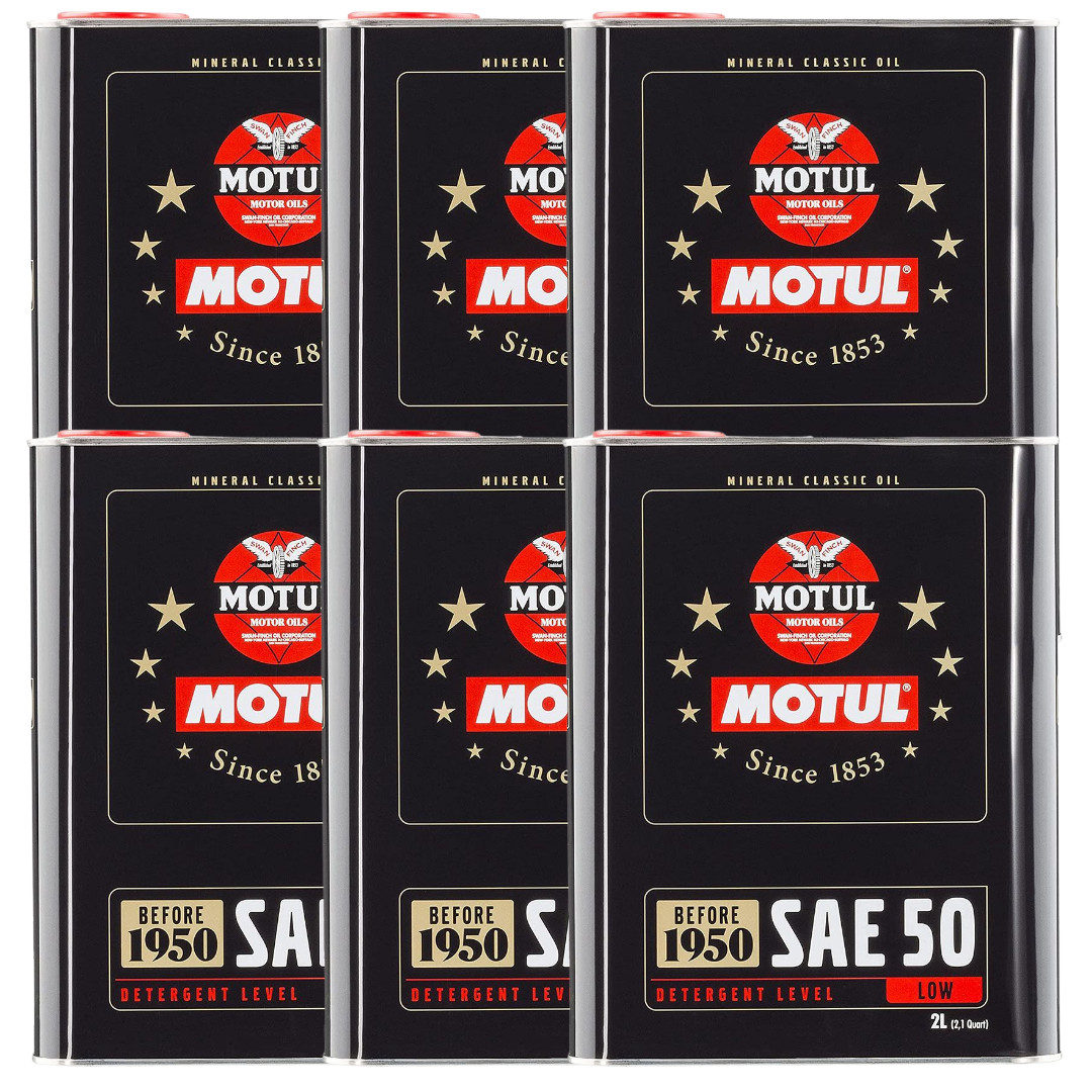 Motul CLASSIC SAE 50 By 1950 Mineral Low-Detergent Engine Oil 2L 104510 6 Pack