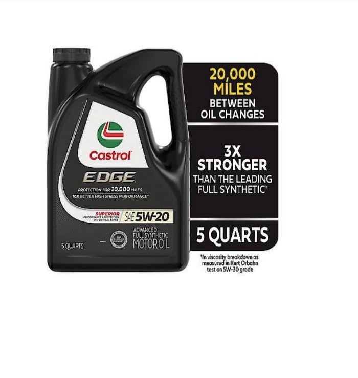 Castrol Edge 5W-20 Full Synthetic Motor Oil, Superior Wear Protection, 5 Quarts