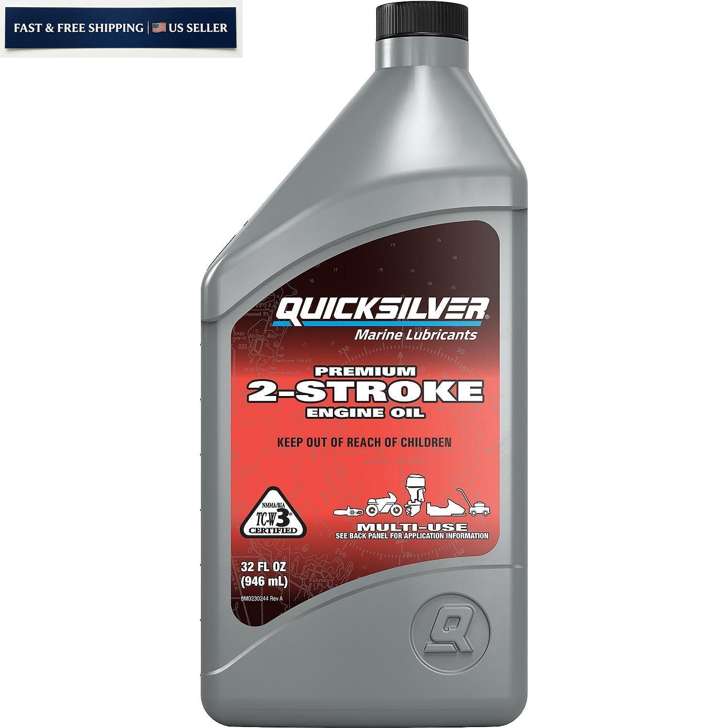 Quicksilver Premium 2-Stroke Engine Oil for Outboards, 32 oz., Unspecified