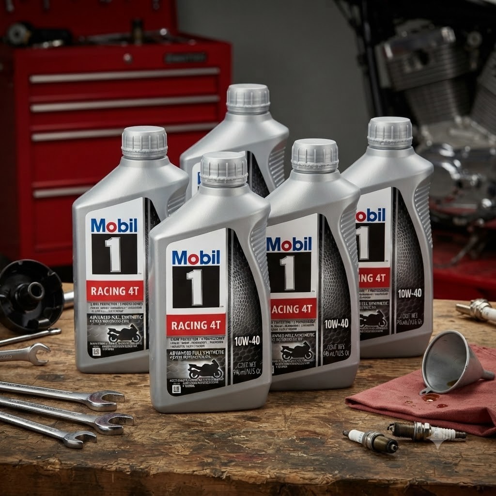 5 PACK- MOBIL 124245 Mobil 1 Racing 4T SAE 10W-40 Motorcycle Oil 1 QT