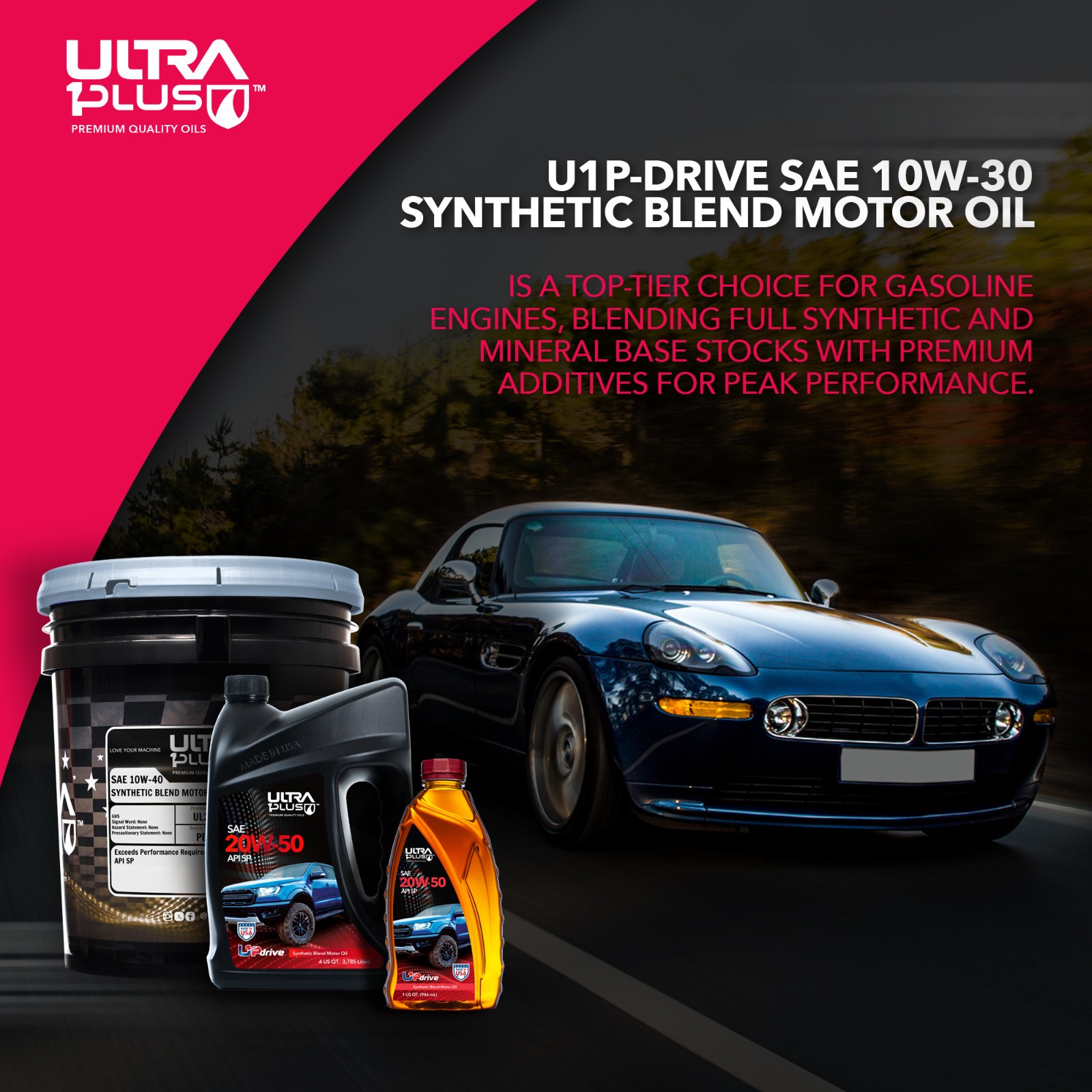 Ultra1Plus SAE 20W-50 Synthetic Blend Motor Oil, API SP (Quart)