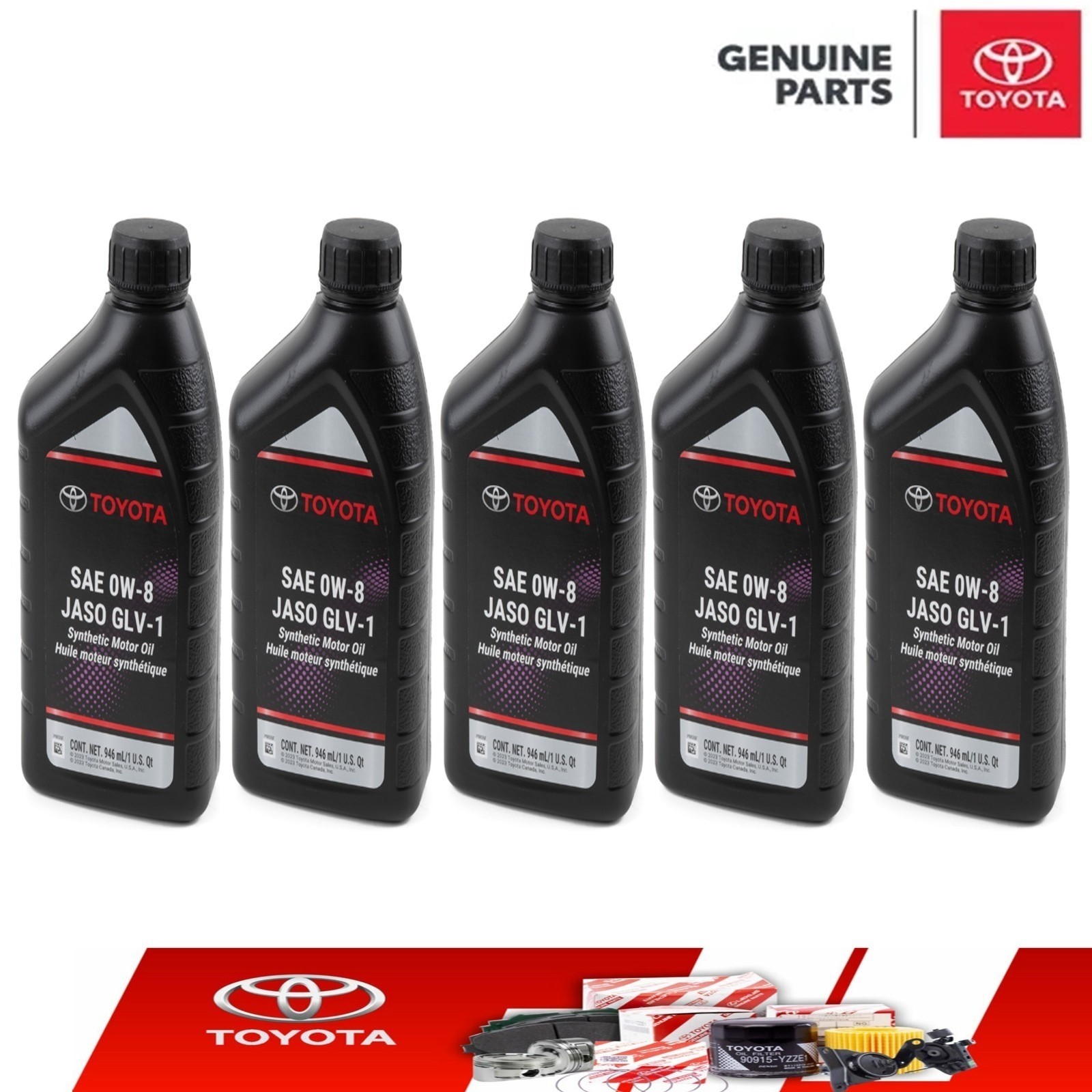 5 Quarts Toyota Genuine 0W-8 JASO GLV-1 Synthetic Motor Oil OEM 00279-08QTE