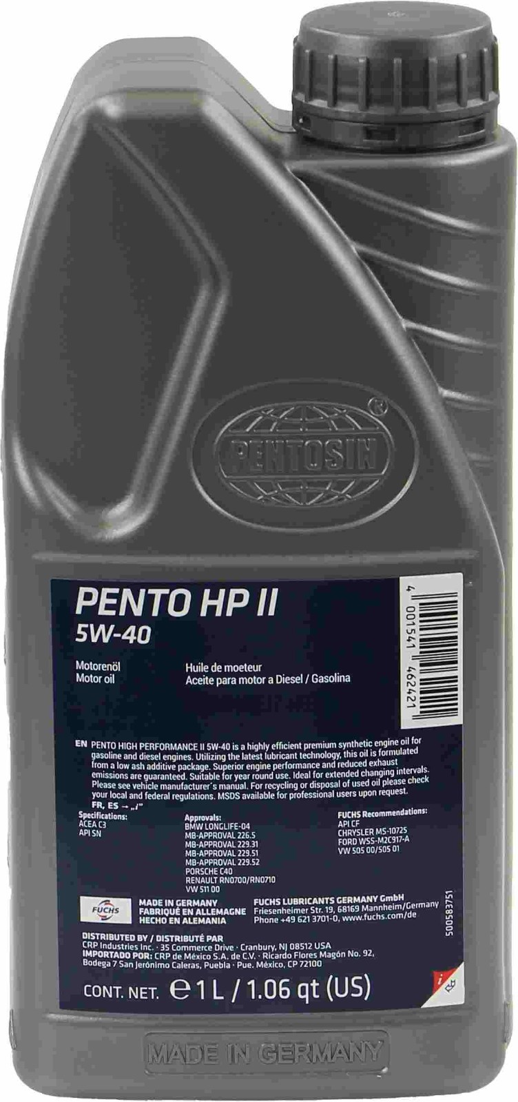 9 LITER KIT PENTO HIGH PERFORMANCE II 5w40 Engine Motor Oil For AUDI MERCEDES VW