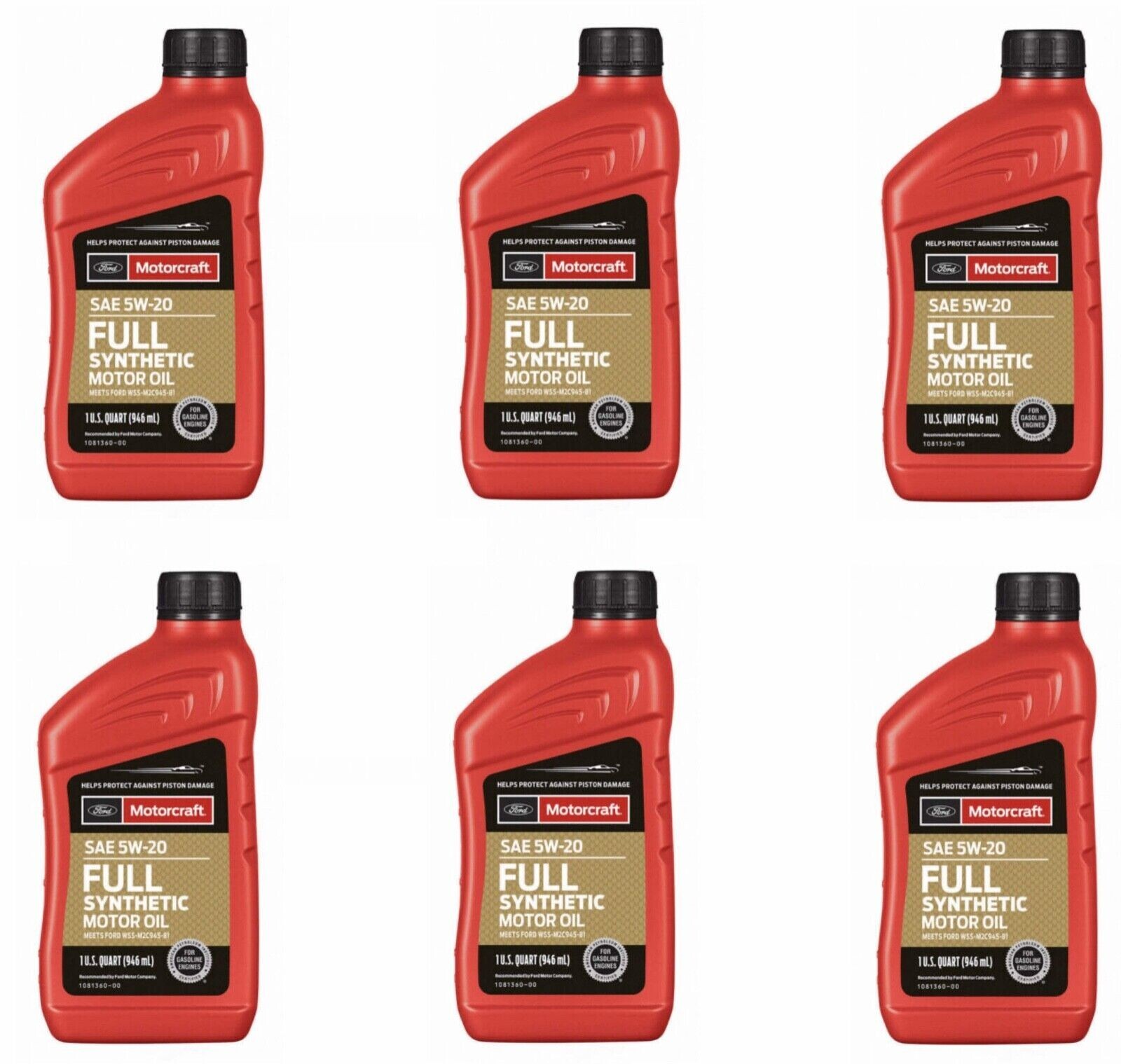 6 Quarts OEM Full Synthetic Engine Motor Oil FORD/Motorcraft SAE 5W-20