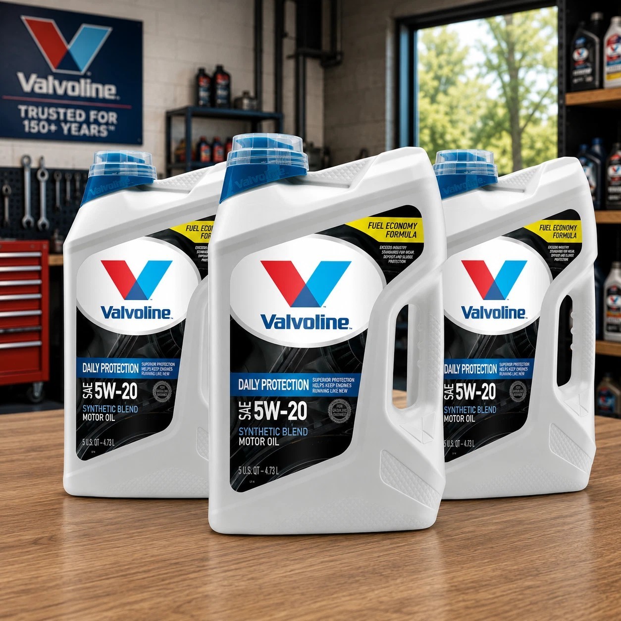 VALVOLINE 881158 Daily Protection SAE 5W-20 Synthetic Blend; Easy Pour 5 Quart