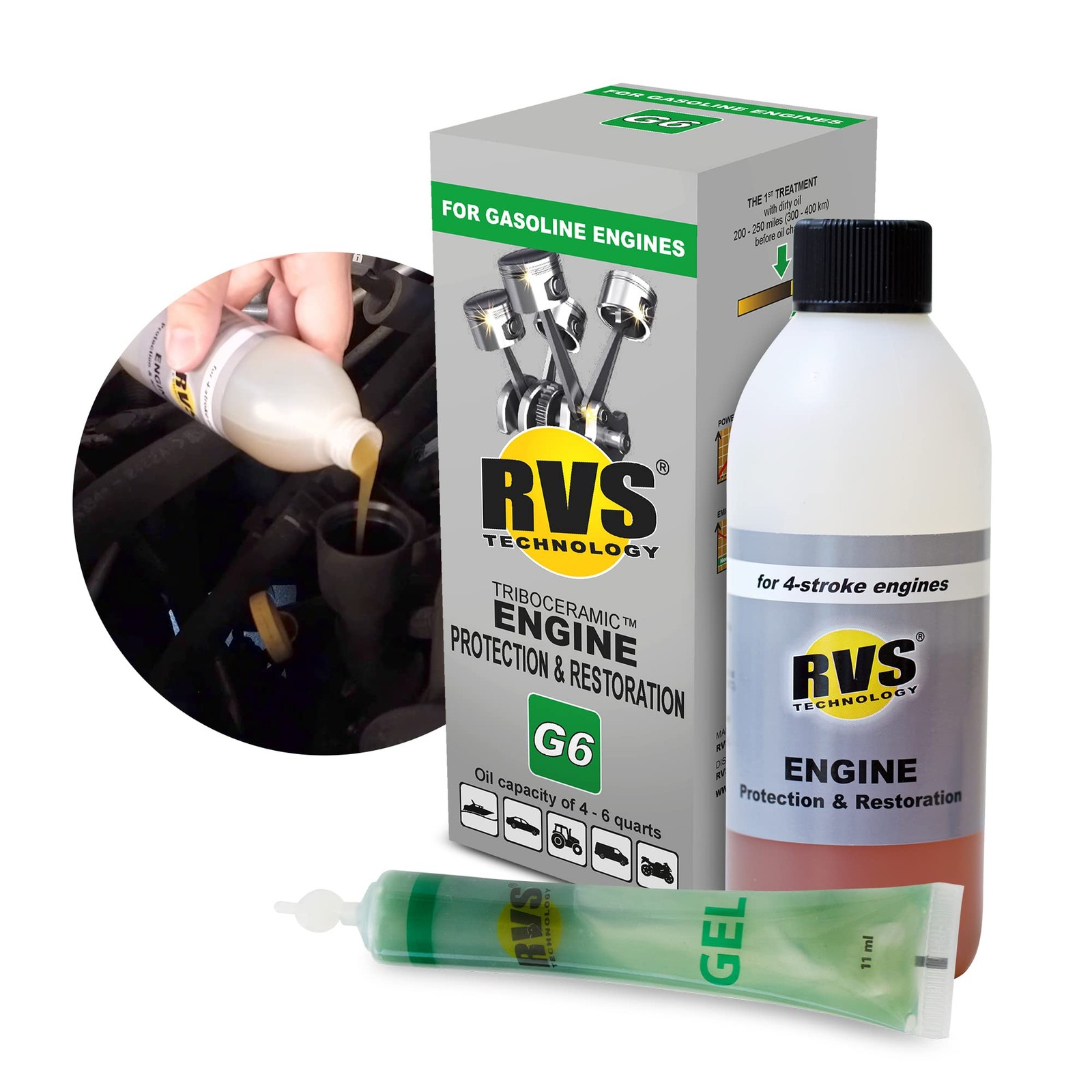 G6 Engine oil Treatment; For Gasoline Engines with a 6 Qts