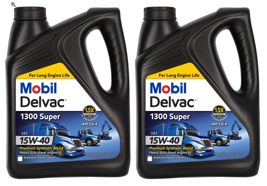 (2 pack) Mobil Delvac 1300 Super 15W-40 Diesel Engine Oil 1 Gal Synthetic Blend