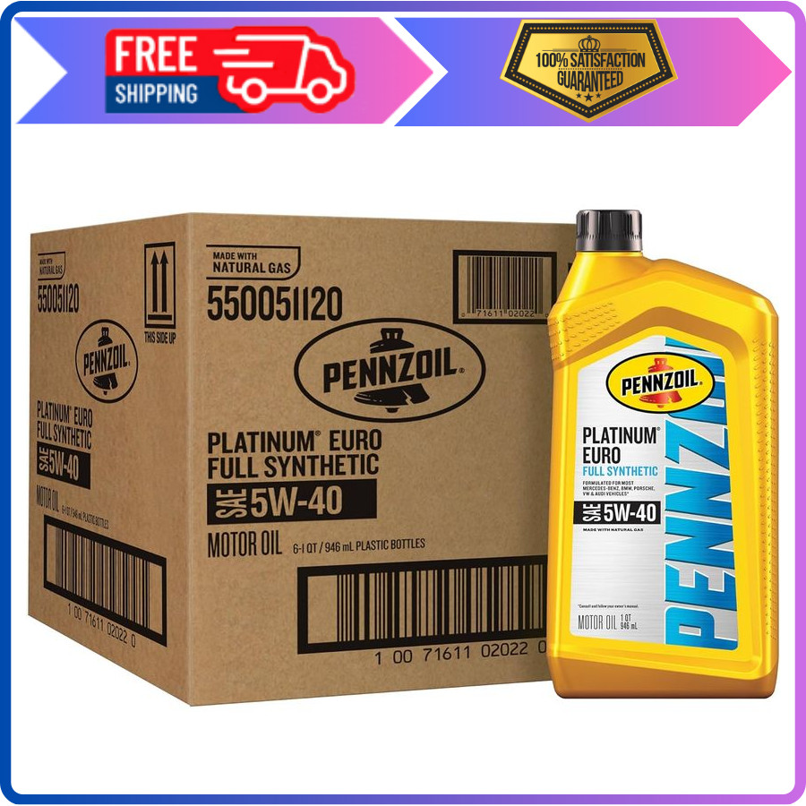 Pennzoil Platinum Euro Full Synthetic 5W-40 Motor Oil, 1 Quart (6 Pack)