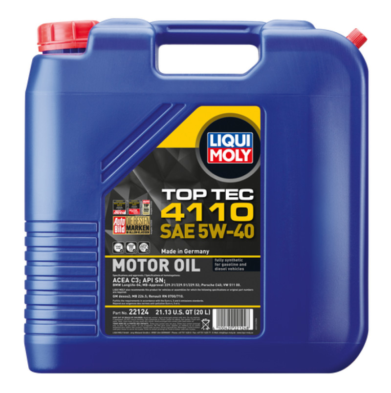 Liqui Moly 22124 Top Tec 4110 SAE 5W-40 Fully Synthetic Engine Oil 20 L