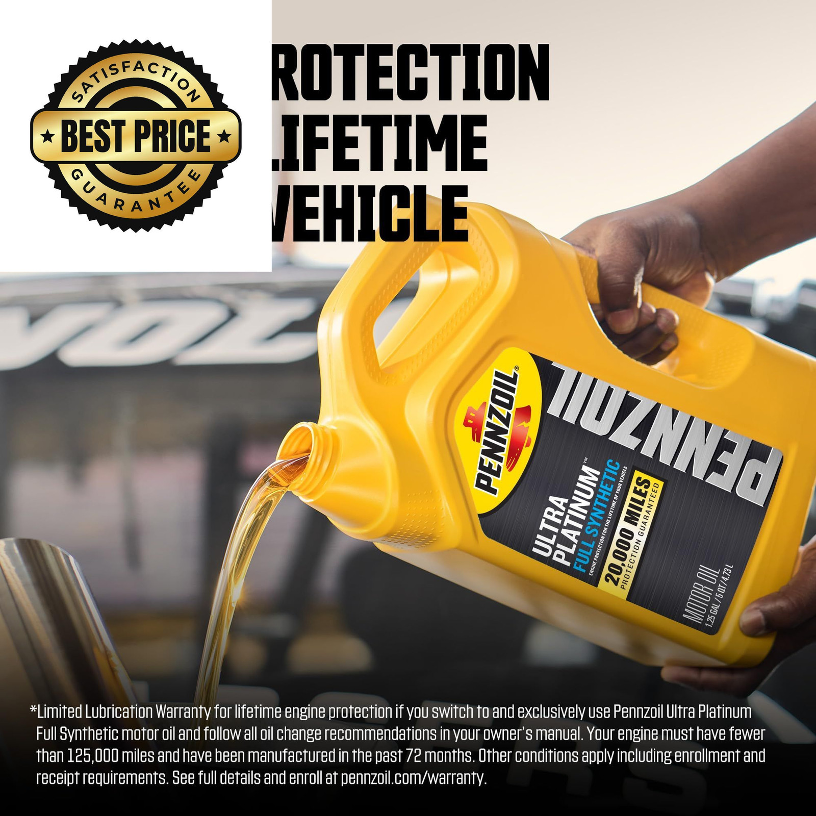 Pennzoil Ultra Platinum Full Synthetic 5W-20 Motor Oil, 1 Quart, Amber/Brown