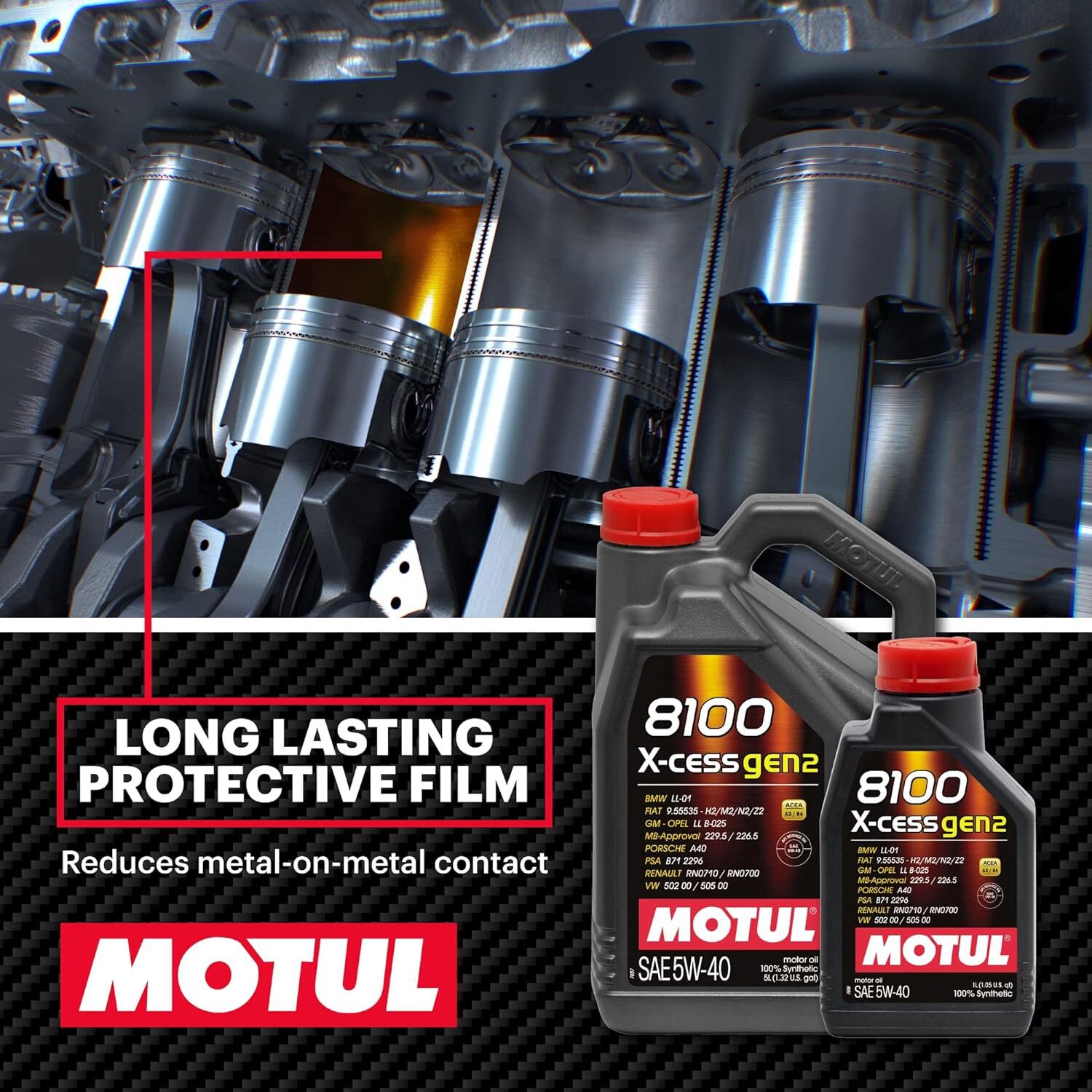 Motul 8100 X-Cess Gen2 5W-40 100% Synthetic Oil 109776 5 Liter (1.3 Gallon)