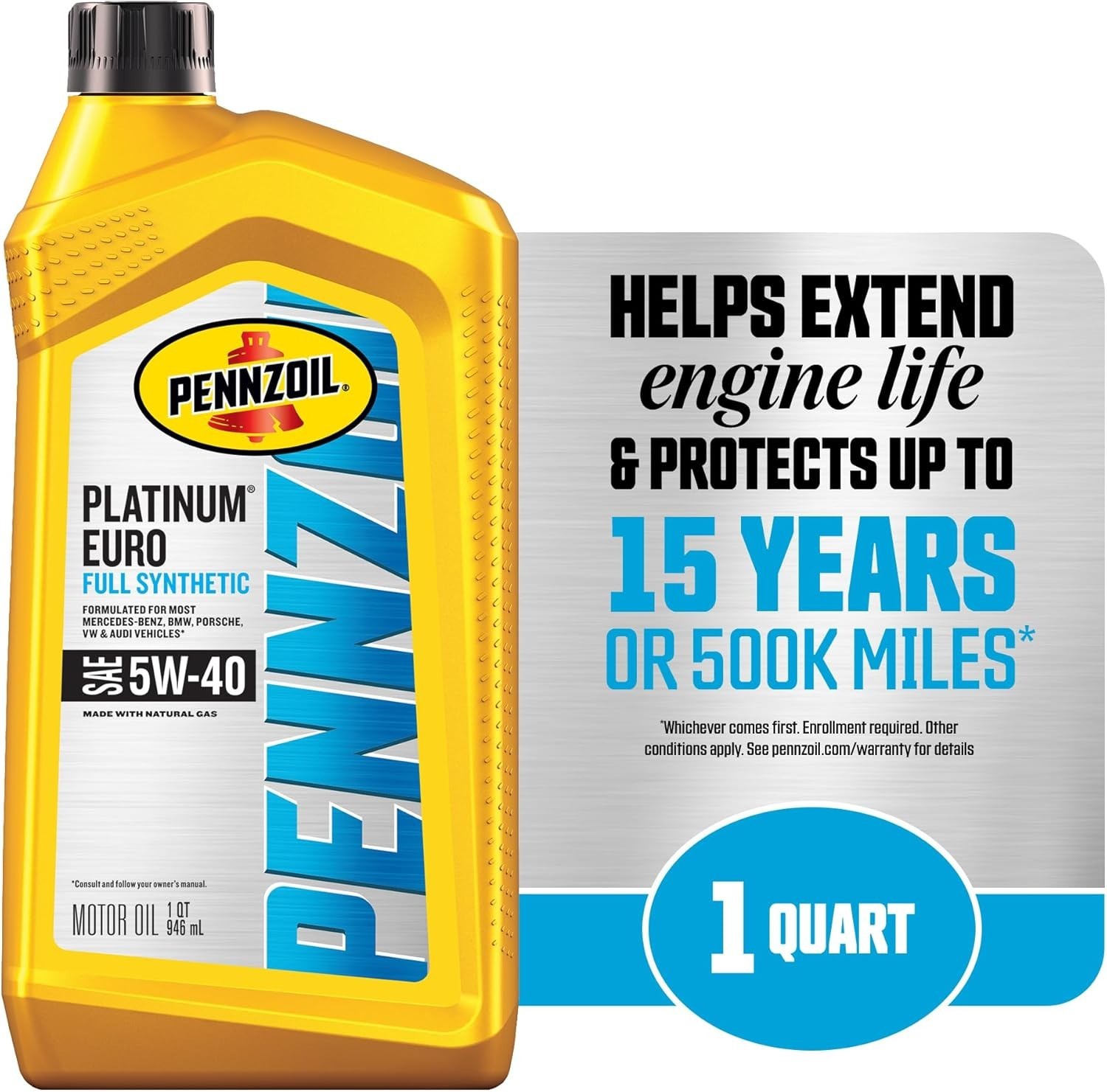 NEW! Pennzoil Platinum Euro Full Synthetic 5W-40 Motor Oil (1-Quart, Case of 6)