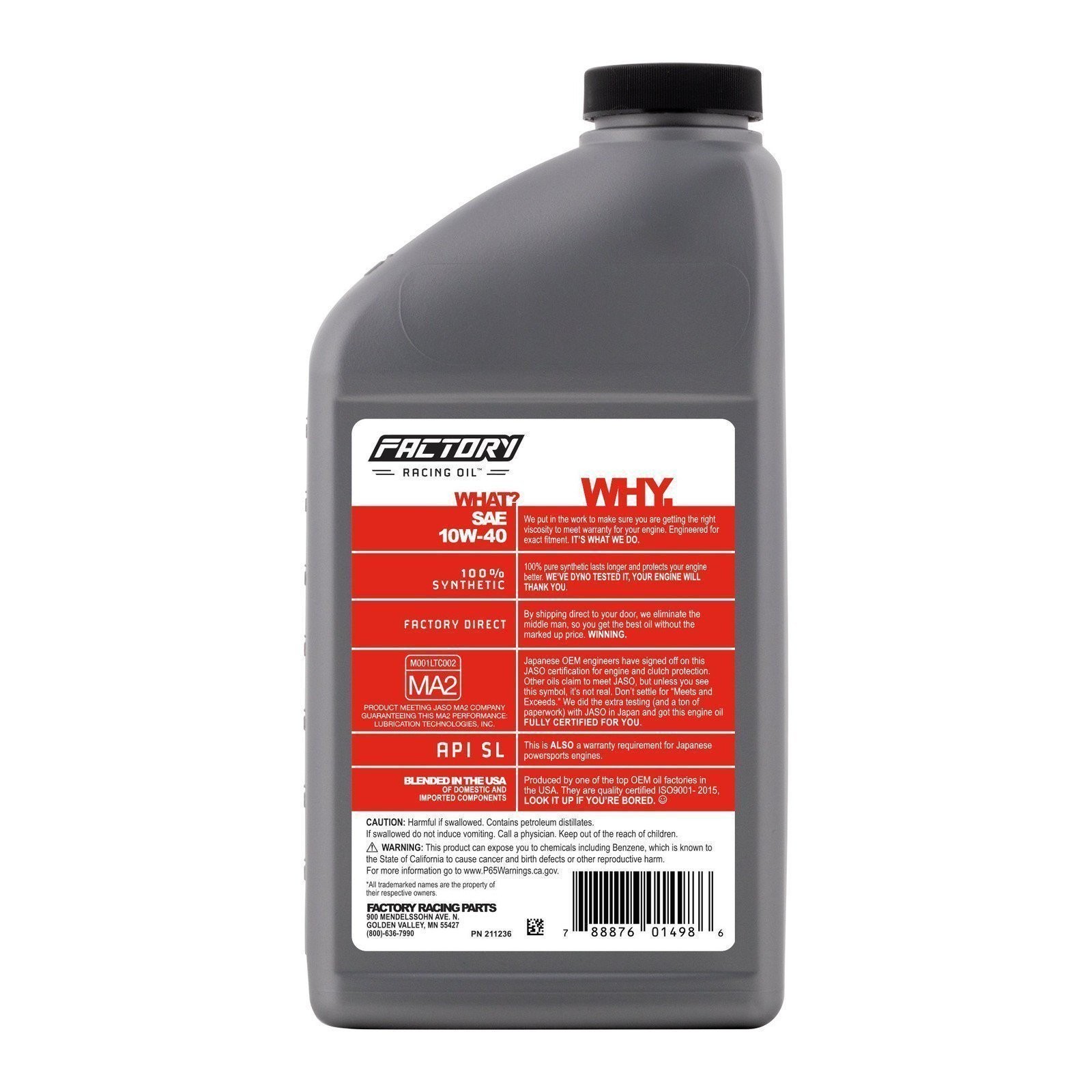 Factory Racing Parts SAE 10W-40 4qt Oil Change Kit Fits Yamaha Moto-4 (YFM350ER)