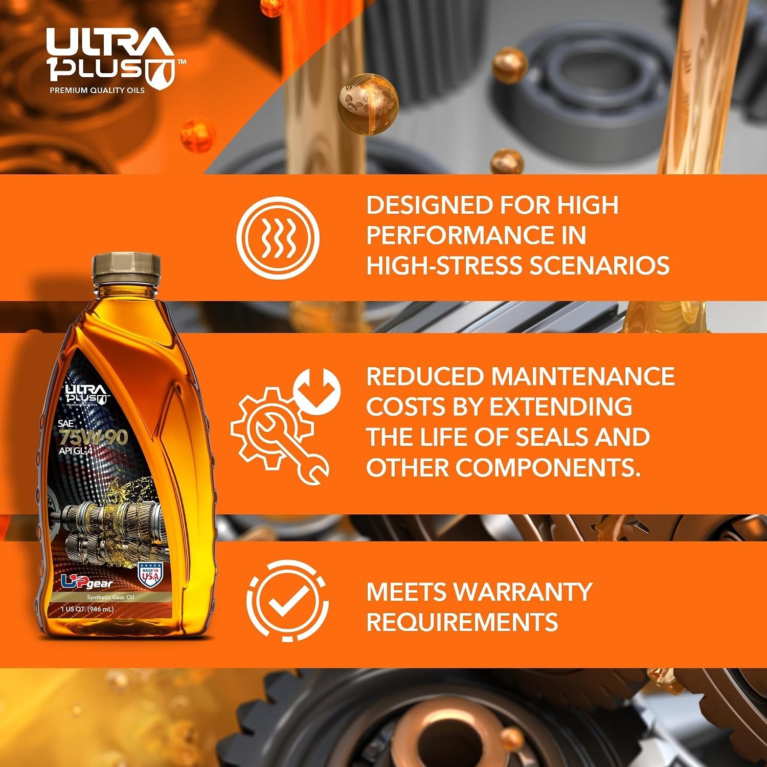 SAE 75W-90 Full Synthetic Gear Oil API GL-4 3 Quarts | Advanced synthetic tra…