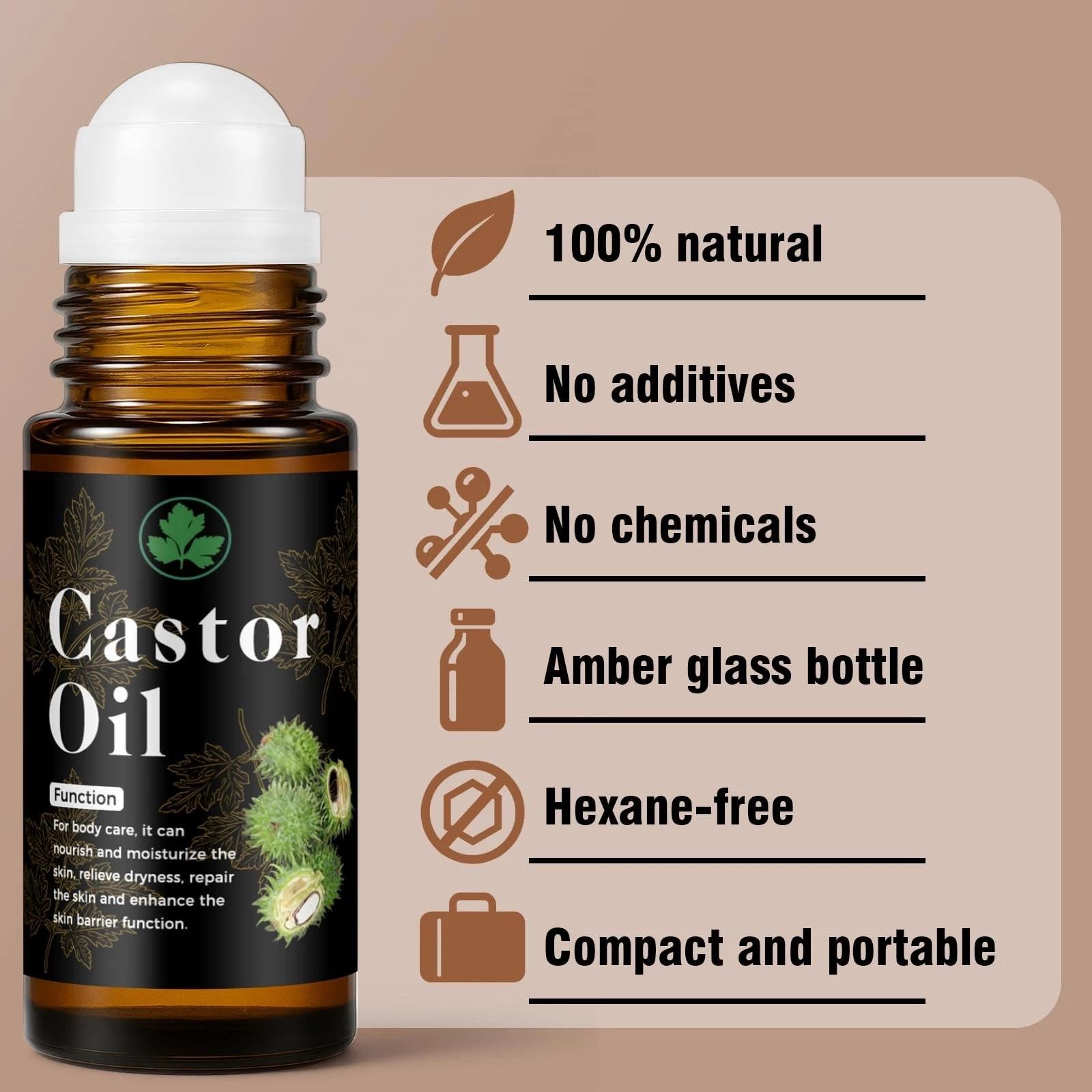 Organic Castor Oil Roll on – 100% Pure & Cold Pressed 1 Fl Oz (pack of 1)