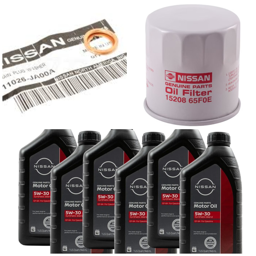 GENUINE OEM Nissan 5W-30 Oil Change Kit 6-Quart W/ 15208-65F0E Filter and Washer