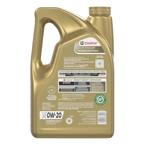 Full Synthetic Motor Oil 0W-20 5 Quart Jug 160 Fluid Ounces High Mileage