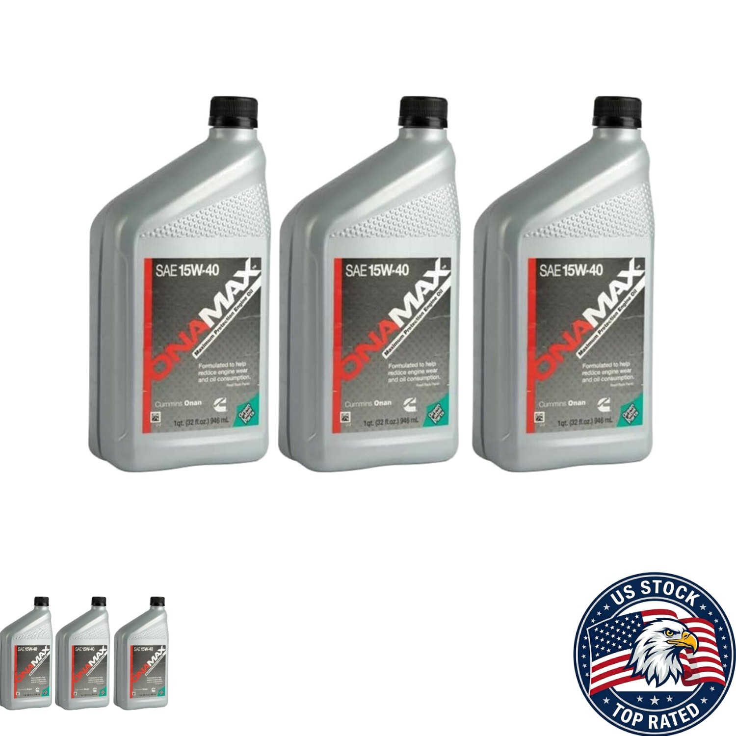 3-Pack Onan SAE 15W-40 Engine Oil – 1 Quart Bottles for Vehicle Specific Fit