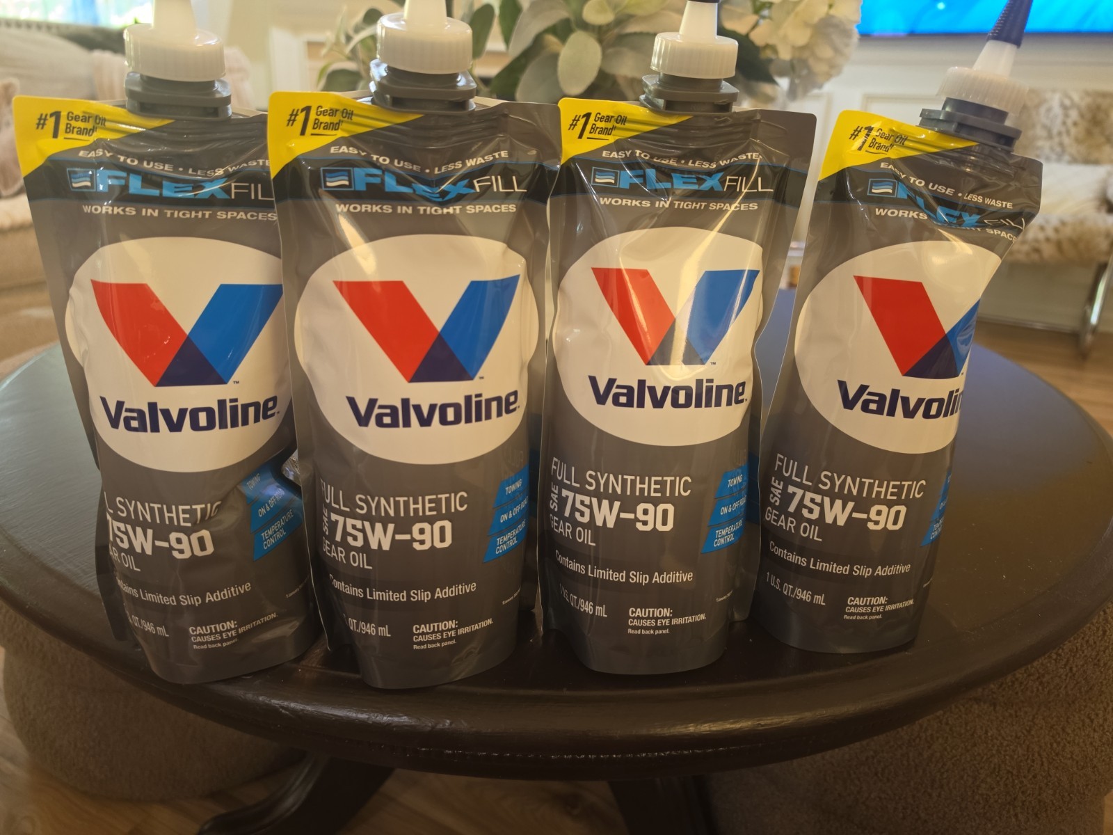 (4 pack) Valvoline Flex Fill 75W-90 Full Synthetic Gear Oil 1 QT Squeeze Pouch