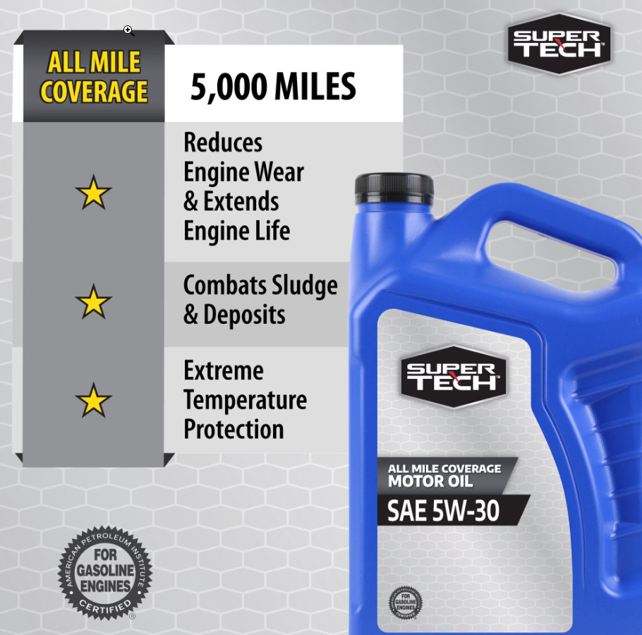 FreeShip-Super Tech All Mileage Synthetic Blend Motor Oil SAE 5W-30, 5 Quarts