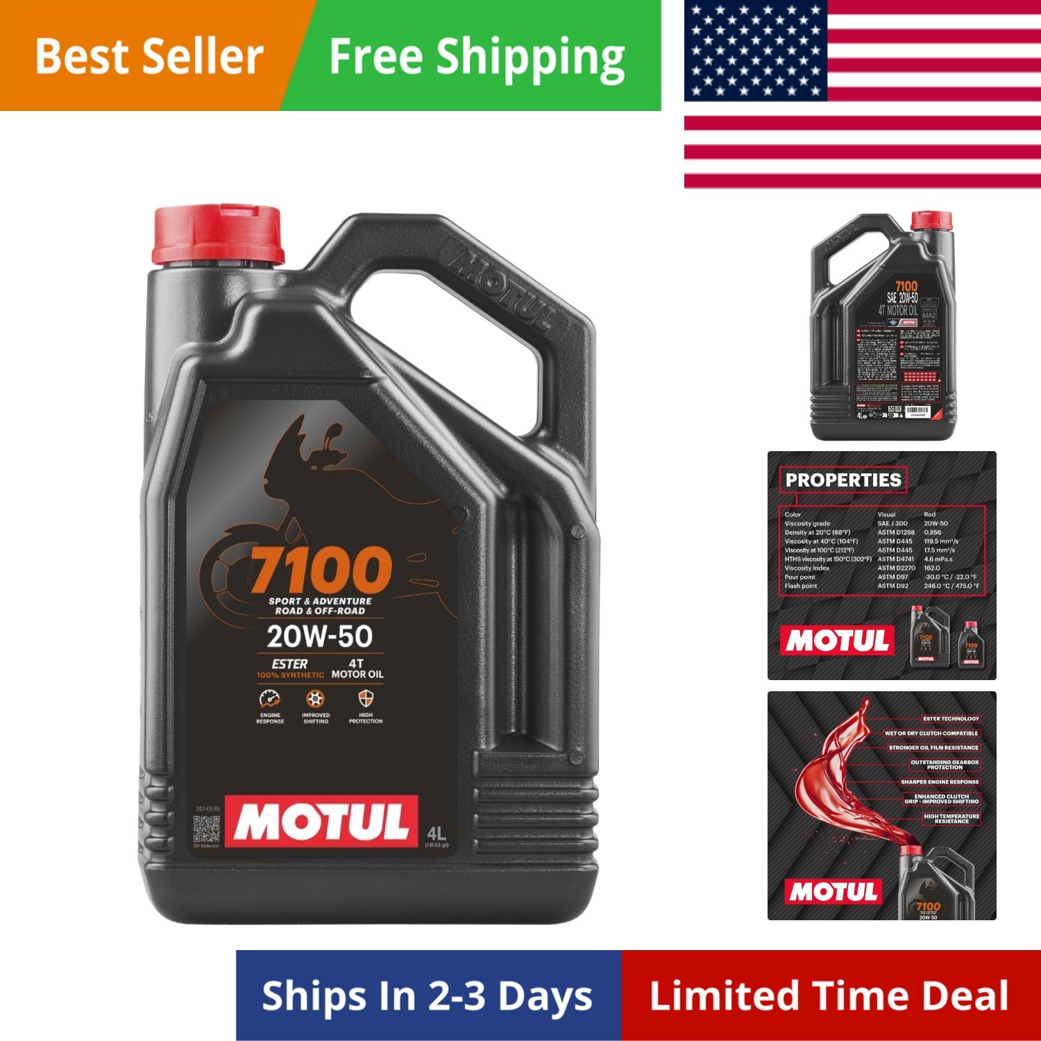 7100 4T 20W-50 Full Synthetic Motorcycle Oil for V-Twin Harley Davidson Engin…