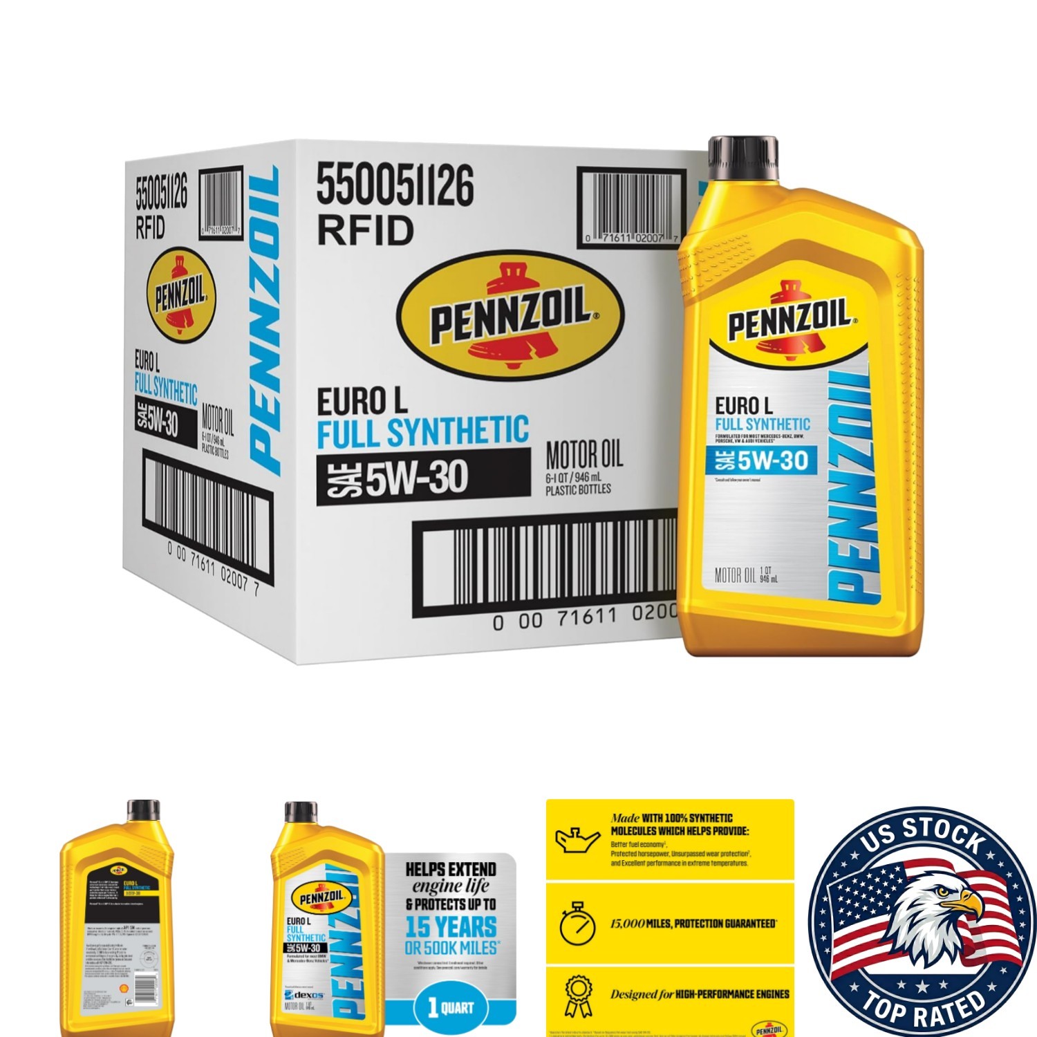 5W-30 Full Synthetic Motor Oil – Platinum Euro L 6-Pack for Performance