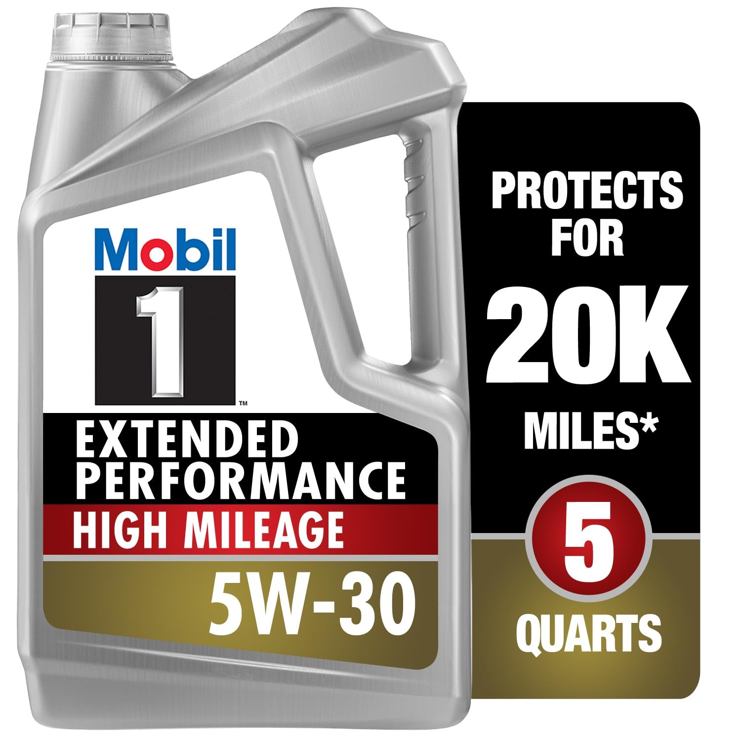 Mobil 1 Extended Performance High Mileage Full Synthetic Motor 5 Quart, Gray