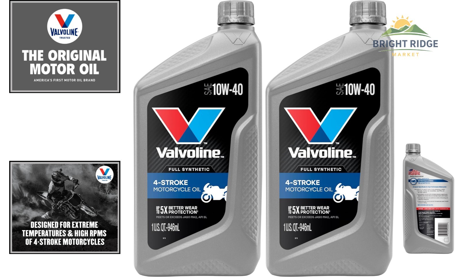 10W-40 Engine Oil for 4-Stroke Motorcycles, Full Synthetic, 2 Quart Bottles