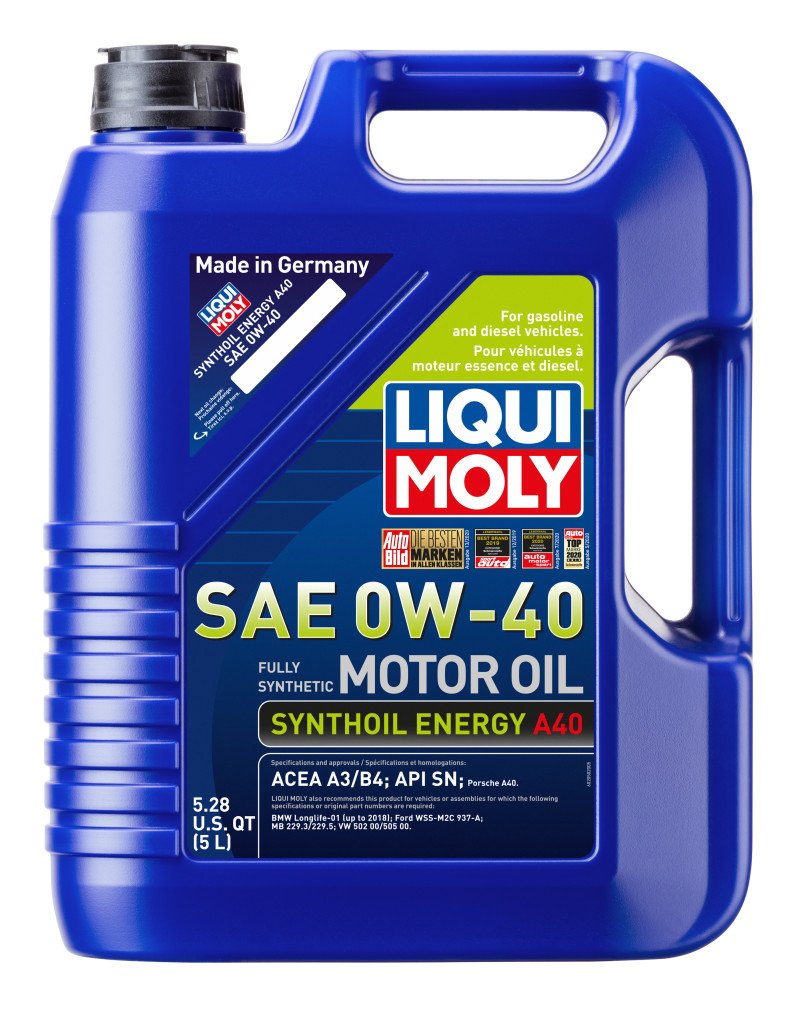 LIQUI MOLY 5L Synthoil Energy A40 0W-40 Synthetic Motor Oil for Gasoline Engines