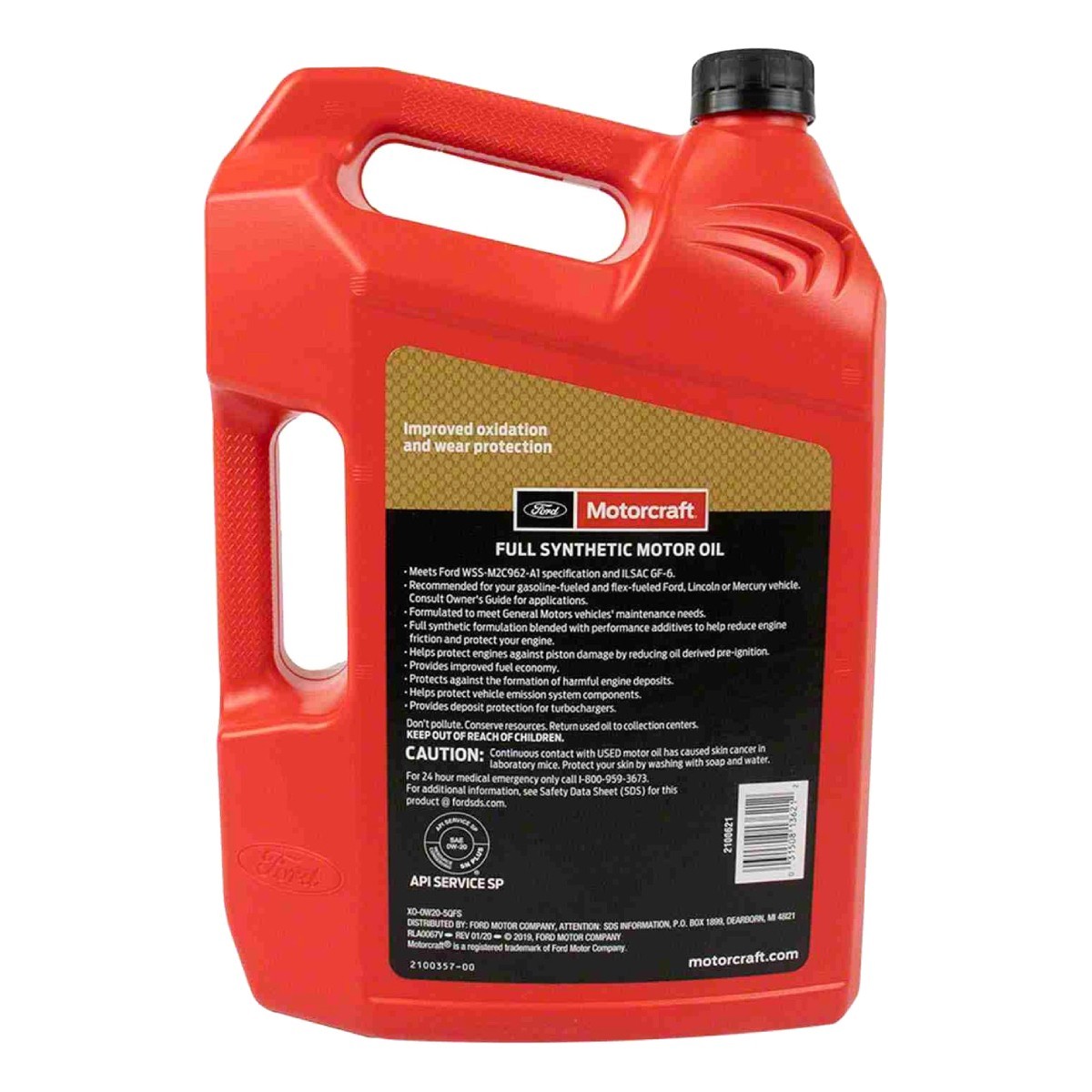 Motorcraft XO0W205QFS Full Synthetic Motor Oil SAE 0W-20, 5 Quarts (Pack Of 6)