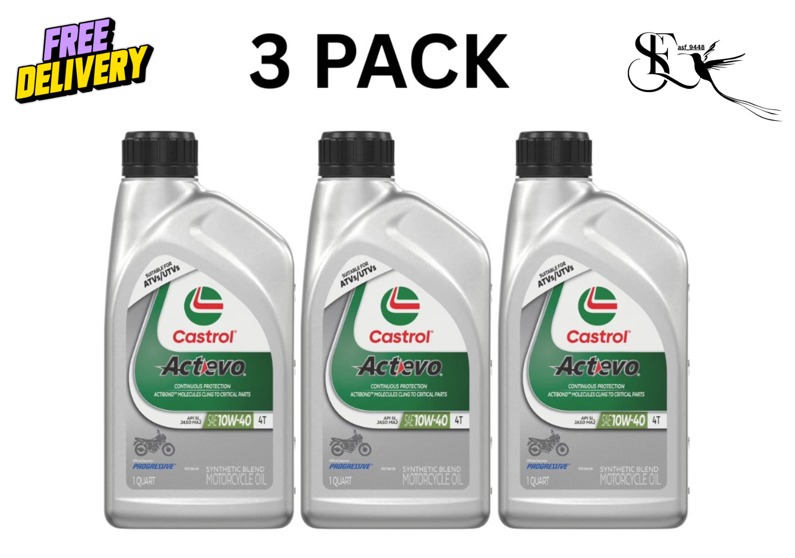 3 Pack Castrol Actevo 4T 10W-40 Motorcycle Engine Oil 1QT Free Shipping
