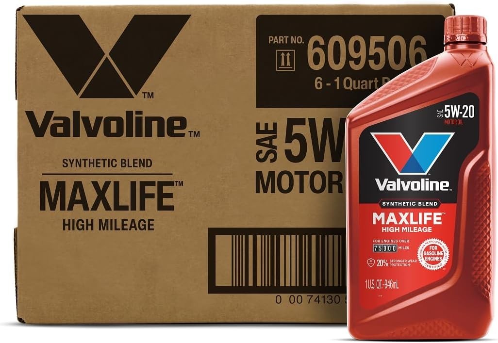 MaxLife 5W-20 Synthetic Blend Motor Oil – Ideal for 75K+ Mileage Engines, 6 Pack