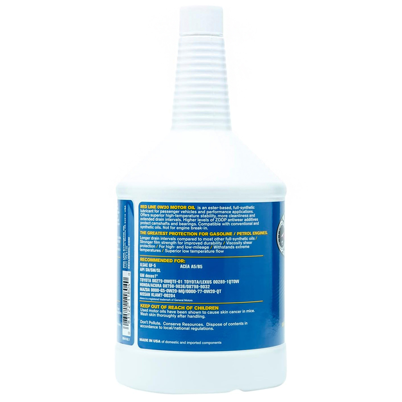 Red Line Oil Full Synthetic 0W20 Engine Motor Oil 1 Quart Bottles Set of 6