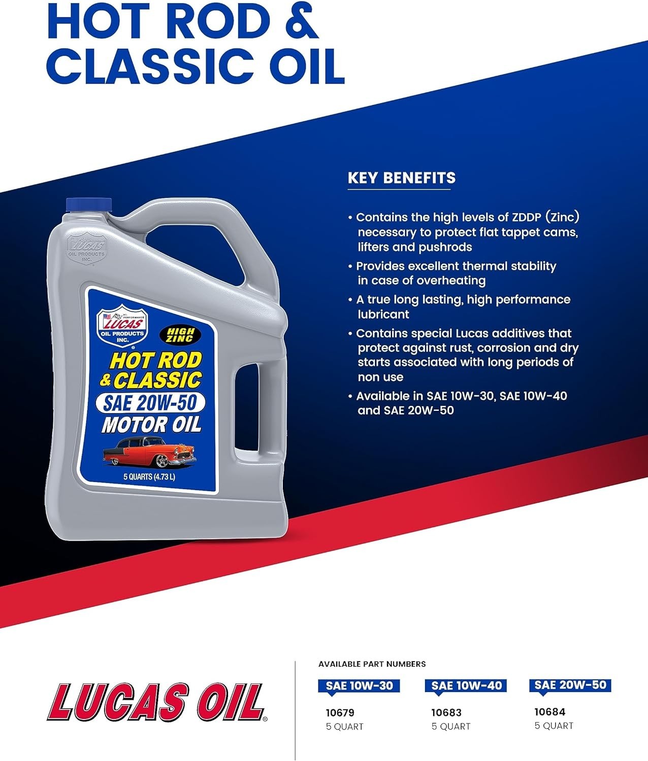 Hot Rod & Classic Car 10W-40 Motor Oil – 5 Quart Bottle for Engine Protection