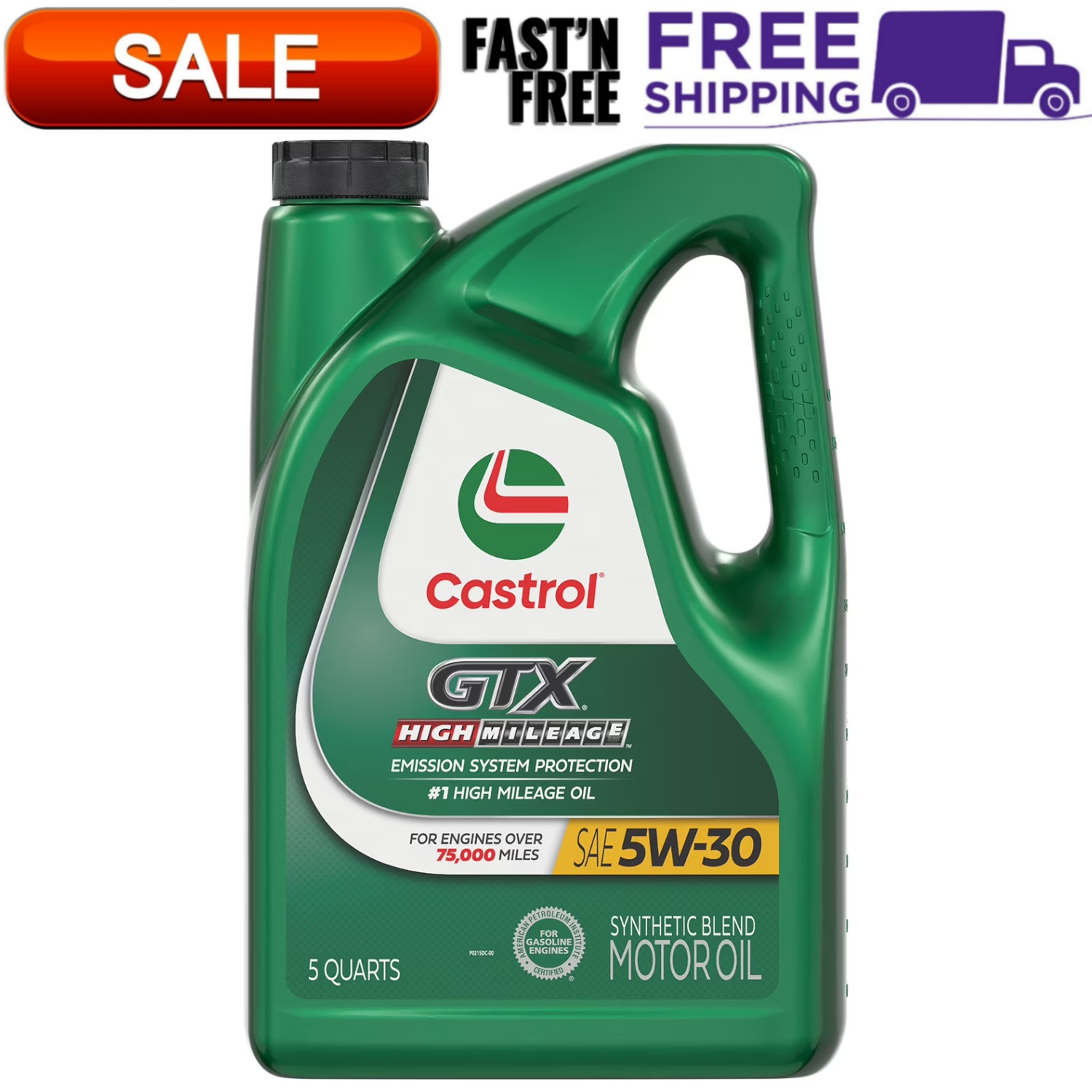 (2 Pack) Castrol GTX High Mileage 5W-30 Synthetic Blend Motor Oil, 5 Quart Jug