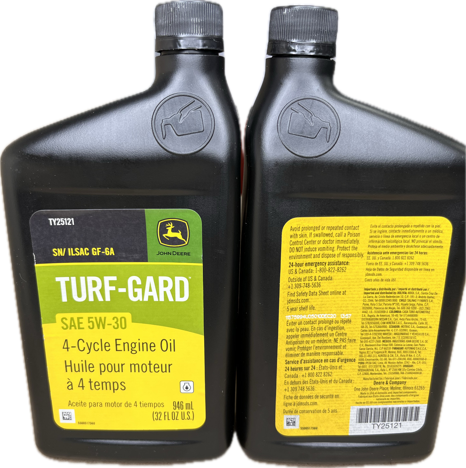 John Deere 5w-30 5w30 Turf-Gard 4-Cycle Gas Engine Oil 32oz TY25121x2q