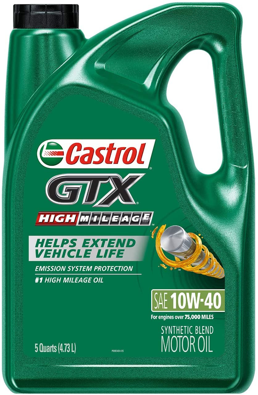 Castrol 03111C GTX High Mileage Synthetic Blend Motor Oil 10W40,5 Quart (4.73 L)
